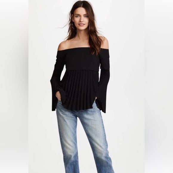 A.L.C. Serena Off The Shoulder Crepe Top Accordion PleatedBlackSize 2